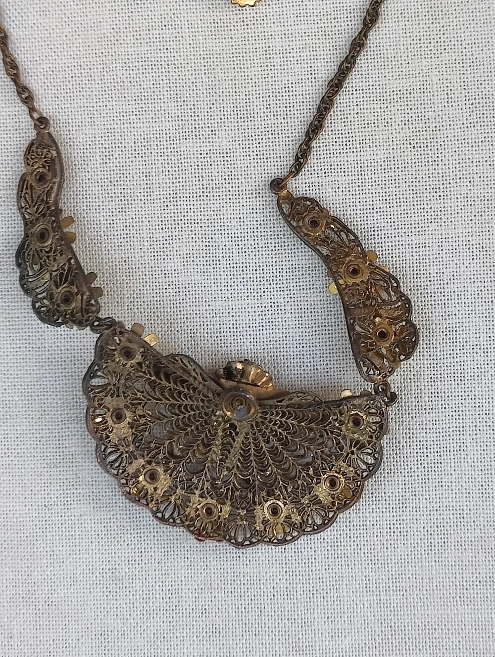 Antique Victorian Red Czech Glass Floral Necklace